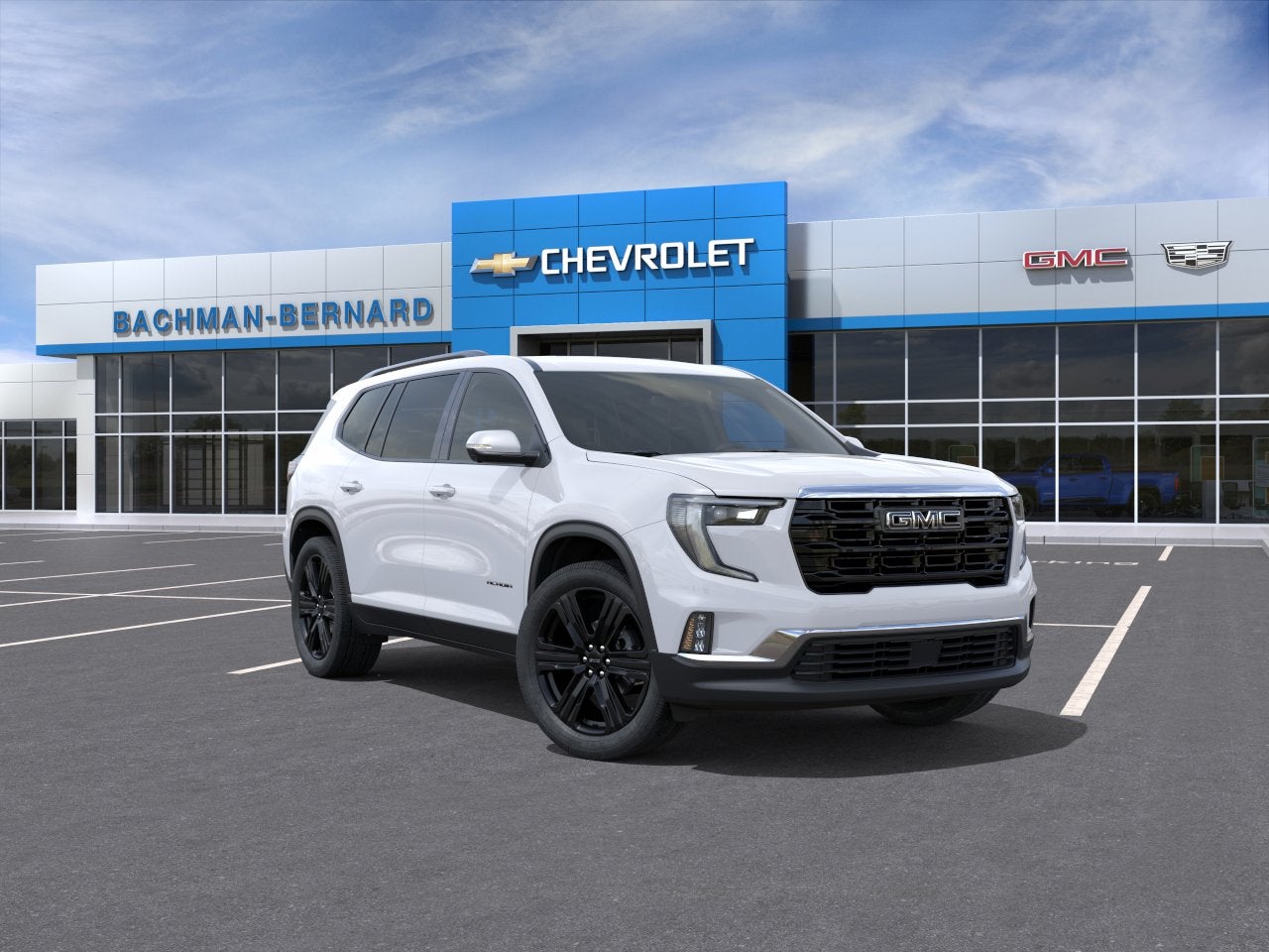 2026 GMC Acadia Elevation in Summit White — front three-quarter view