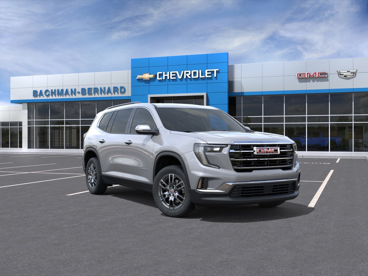 2026 GMC Acadia Elevation in Sterling Metallic — front three-quarter view