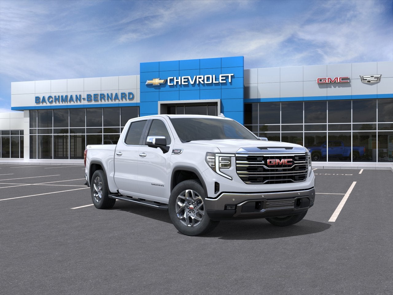 2026 GMC Sierra 1500 SLT in Glacier White Tricoat — front three-quarter view